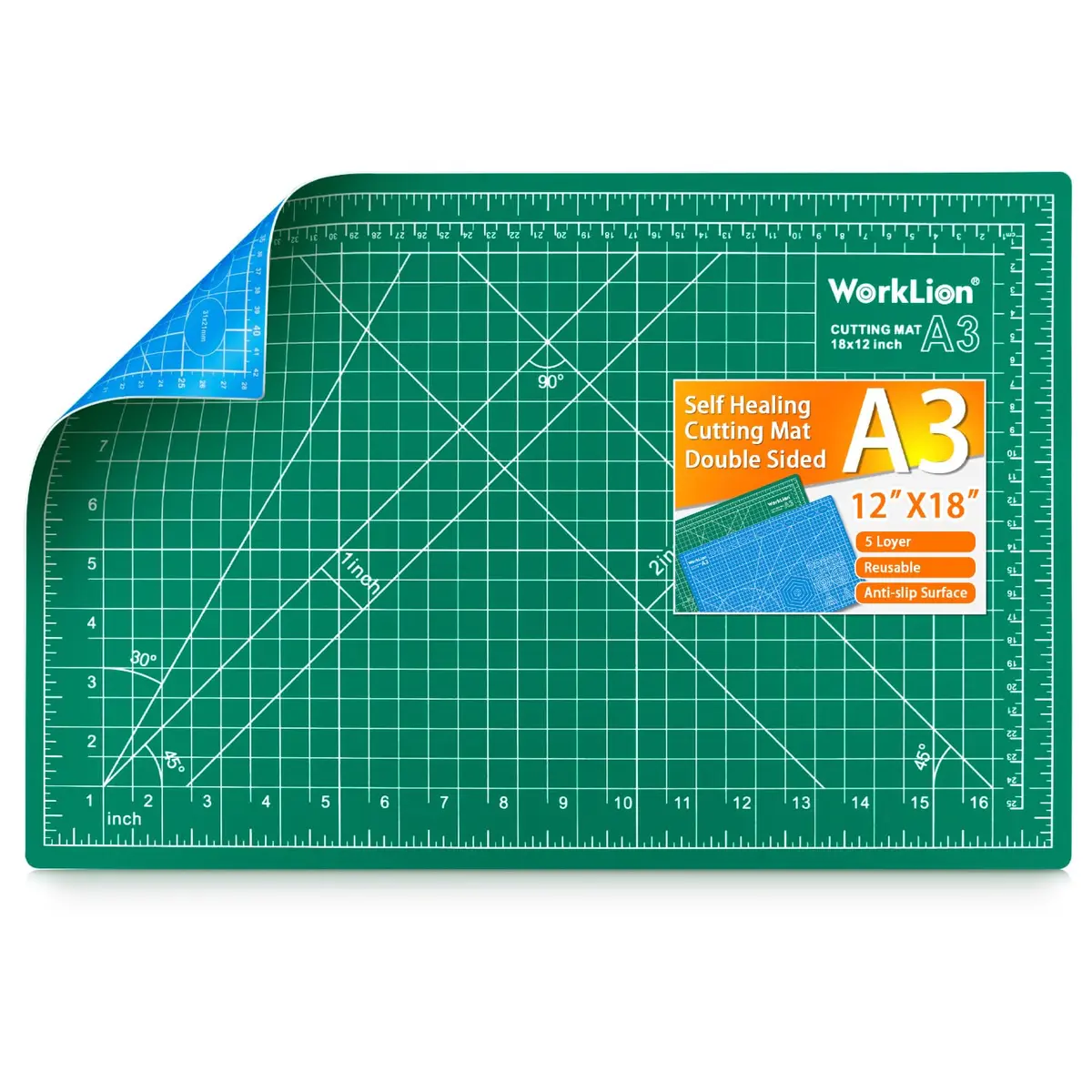 WORKLION 12" x 18" Self Healing PVC Cutting Mat, Double Sided, Gridded Rotary Cutting Board for Craft, Fabric, Quilting, Sewing, Scrapbooking - main product image