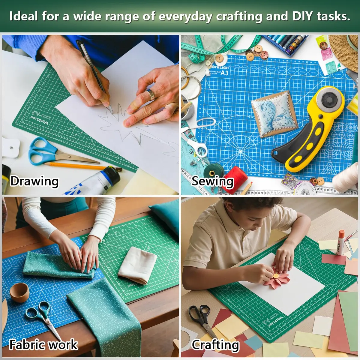 WORKLION 12" x 18" Self Healing PVC Cutting Mat, Double Sided, Gridded Rotary Cutting Board for Craft, Fabric, Quilting, Sewing, Scrapbooking - view 7