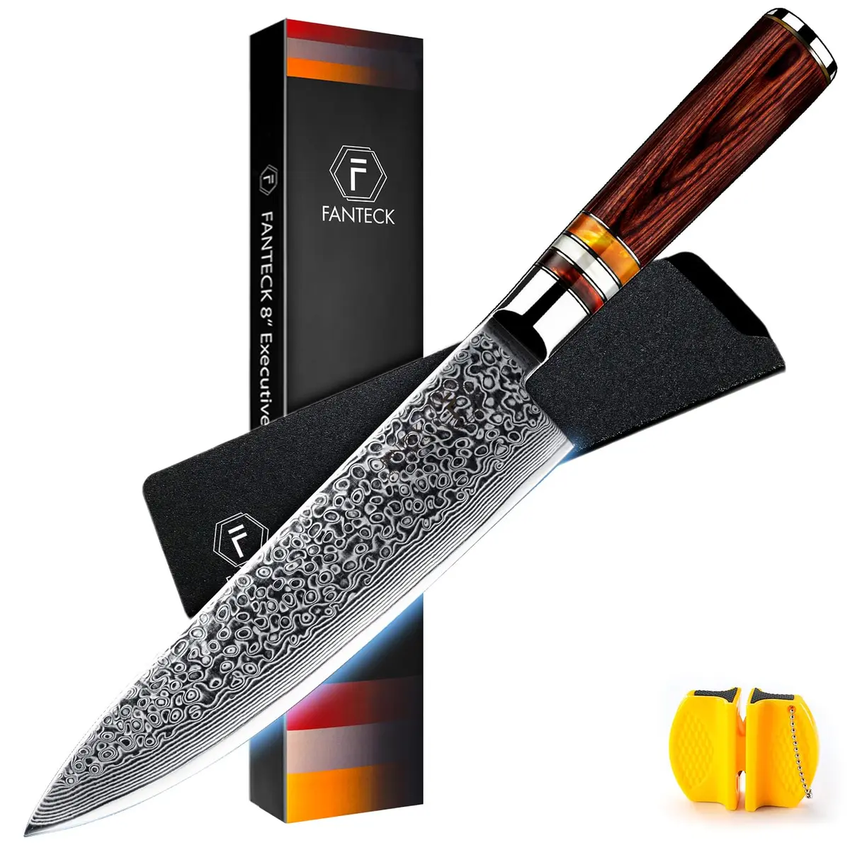 Fanteck Chef Knife 8 Inch | Japanese Damascus VG10 Steel | Pakkawood Handle - main product image