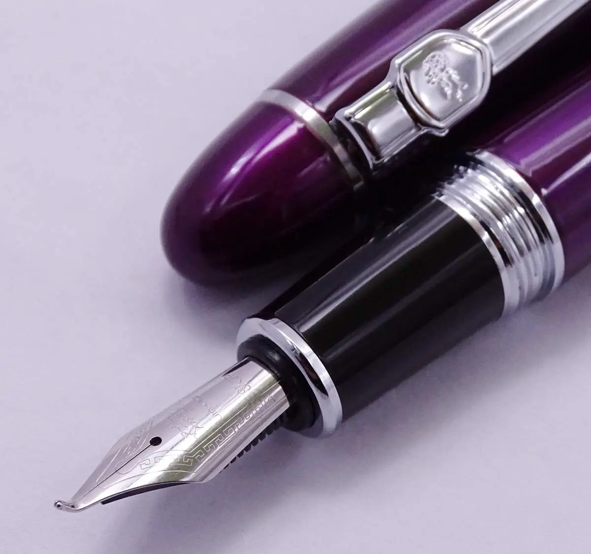 Lanxivi Fountain Pen, Fude Bent Nib, Purple Lacquer Silver Trim, 1 Count | Calligraphy & Art - view 5