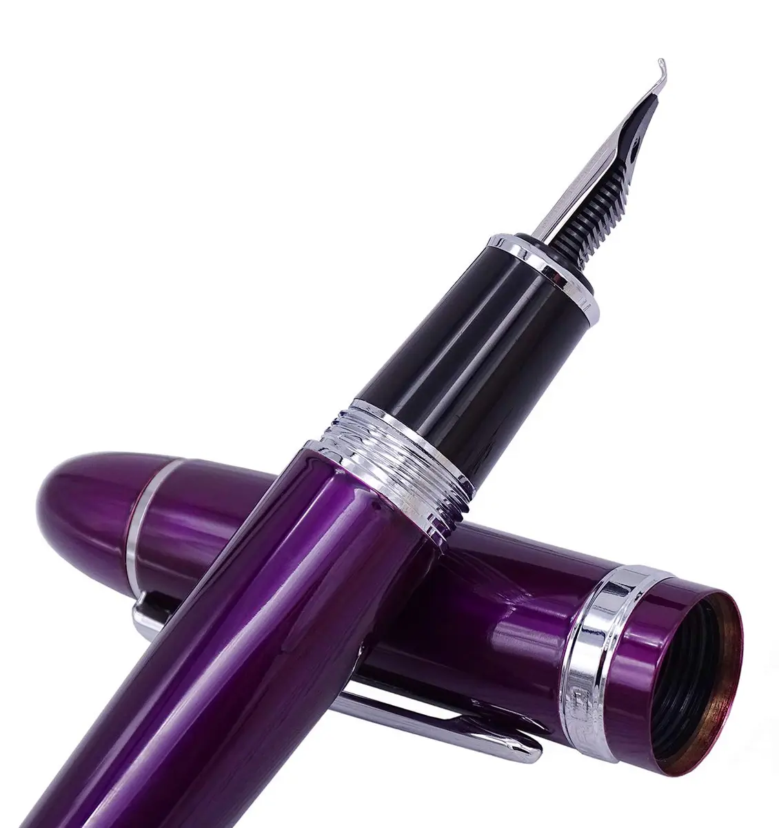 Lanxivi Fountain Pen, Fude Bent Nib, Purple Lacquer Silver Trim, 1 Count | Calligraphy & Art - view 2