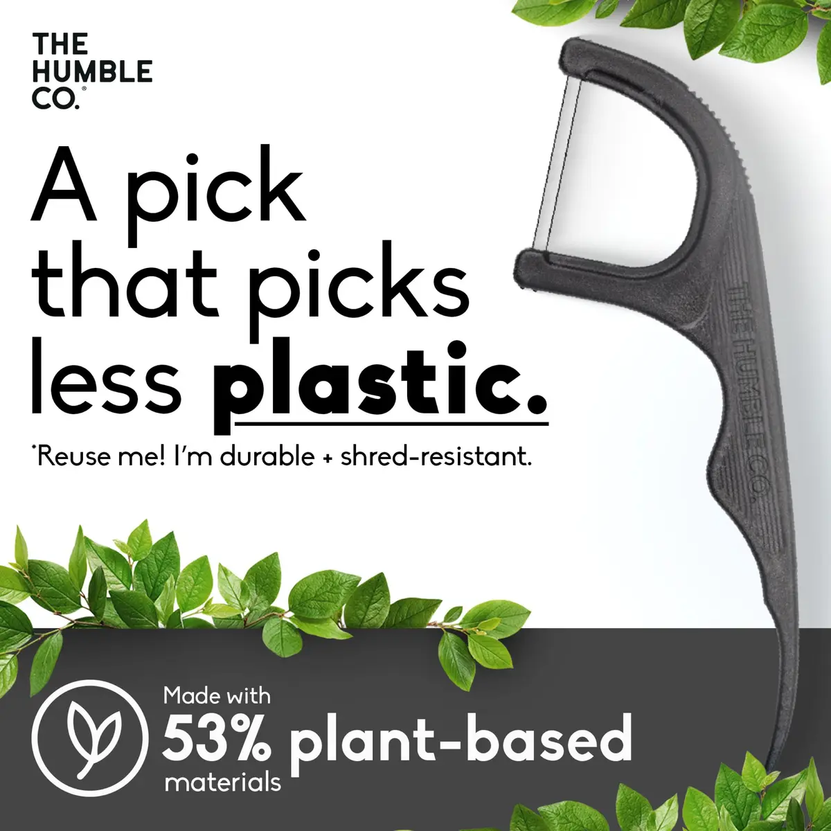 The Humble Co. Dental Floss Picks, Double Thread, Charcoal (200 Count) | Eco-Friendly, Vegan Oral Care - view 4