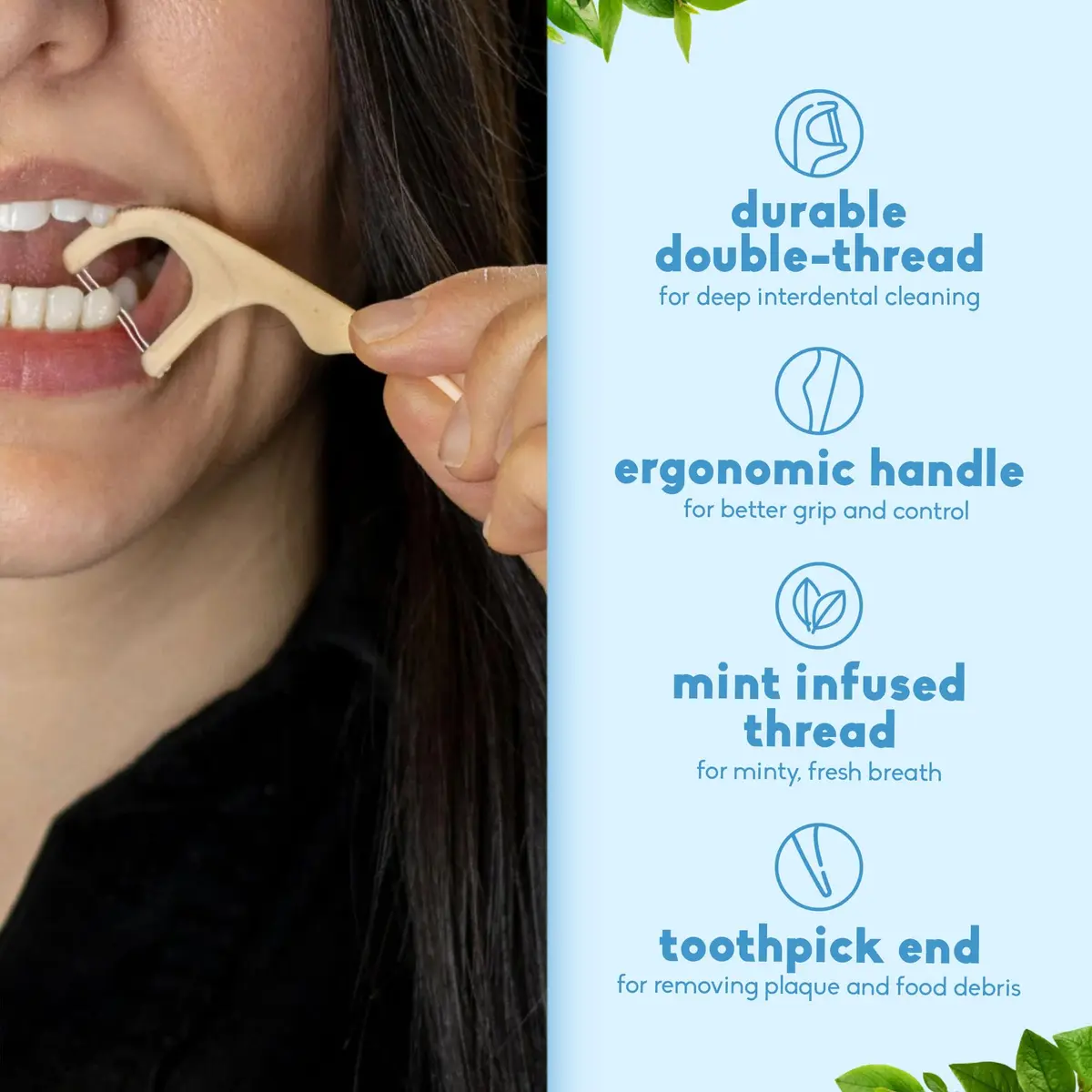 The Humble Co. Mint Dental Floss Picks Double Thread 200 Count | Dentist-Designed, Plant-Based Materials - view 3