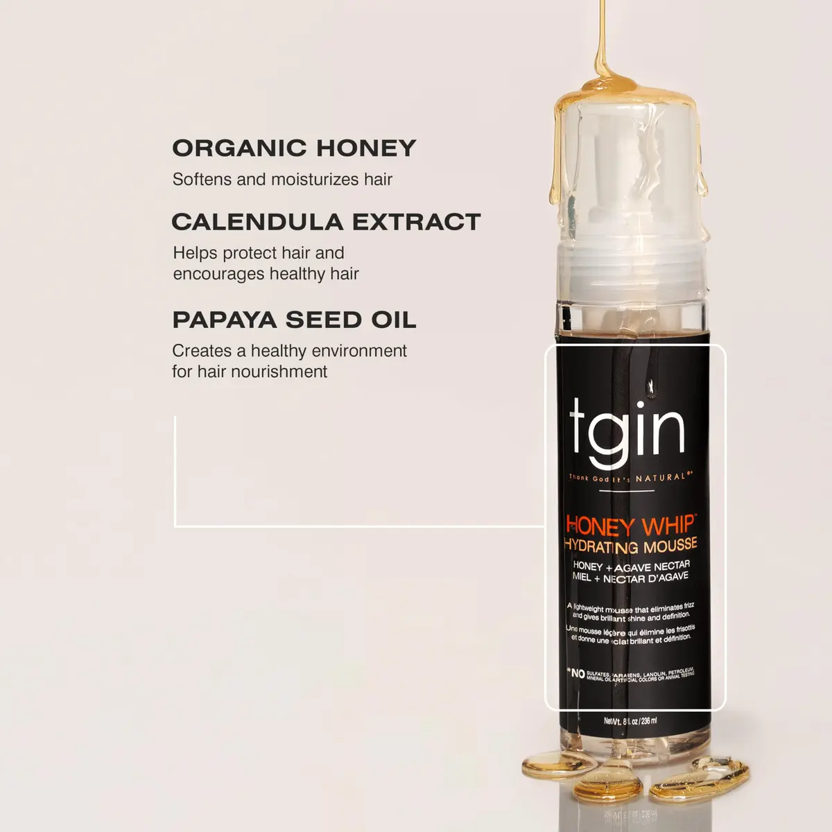 Thank God It's Natural Honey Whip Hydrating Mousse for Curly, Dry Hair | Locks in Moisture & Defines Curls (8 Fl Oz) - view 7