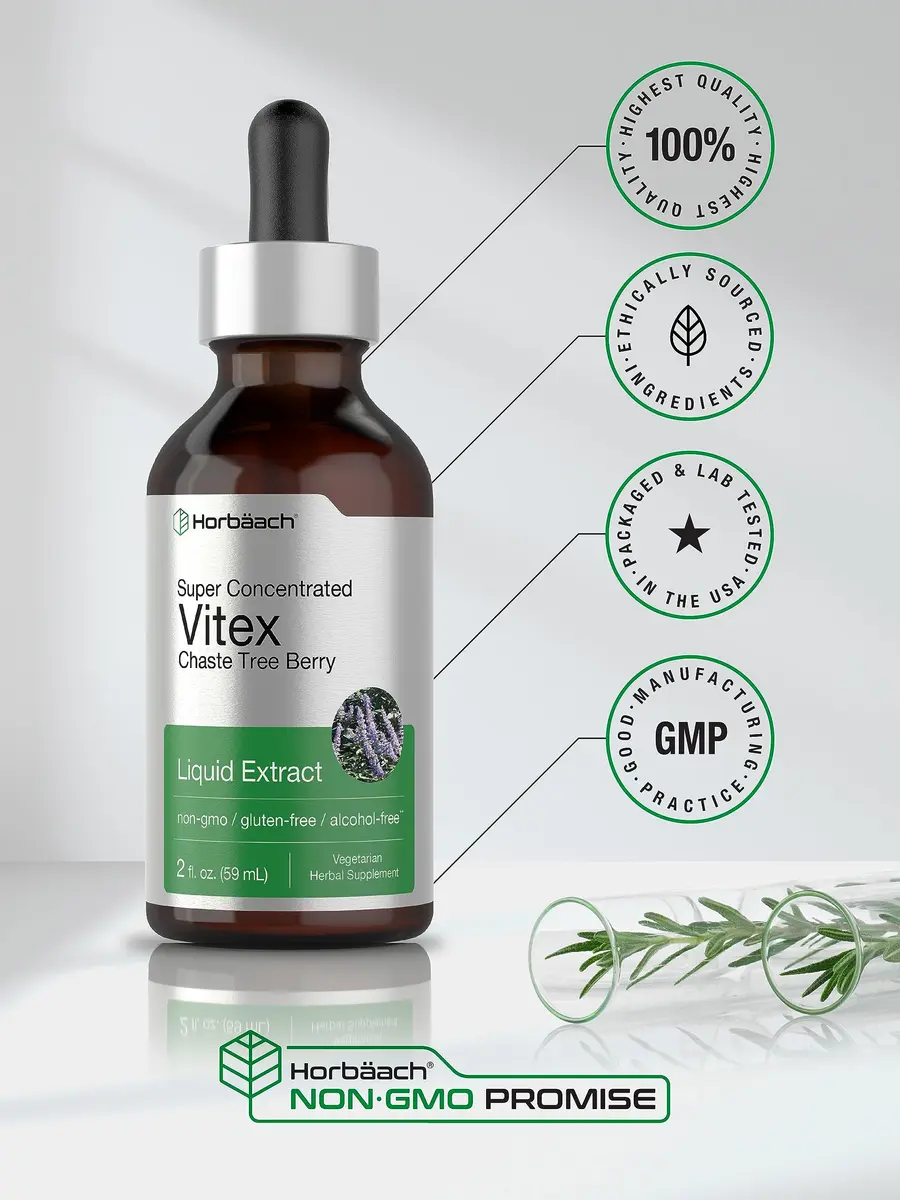 Horbäach Vitex Berry Chasteberry Extract Tincture 2 fl oz | Women's Hormone Support, Alcohol-Free Liquid - view 6