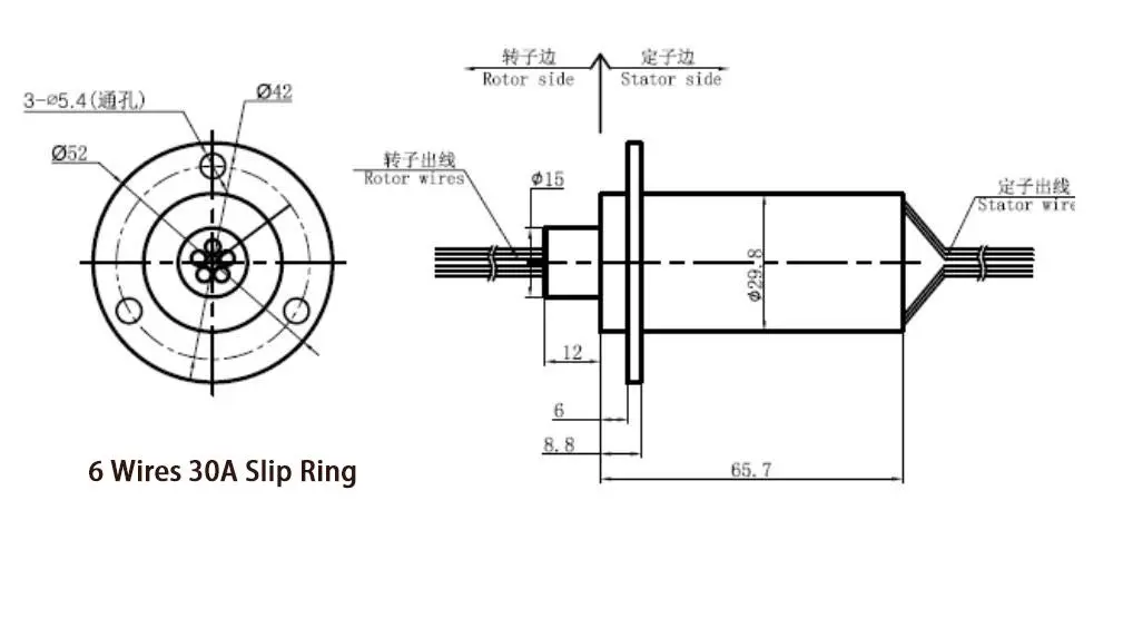 Taidacent 6 Wire 30A Slip Ring Collector Rotary Electrical Contact Joint Connector | Continuous Rotation for Motors - view 2