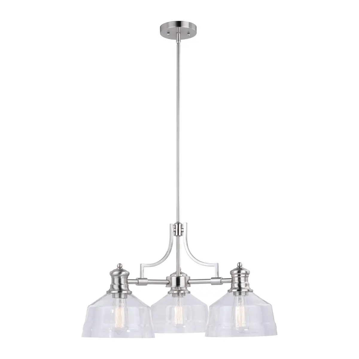 VAXCEL Beloit 3 Light Satin Nickel Farmhouse Chandelier Clear Glass | Modern Country Style - main product image