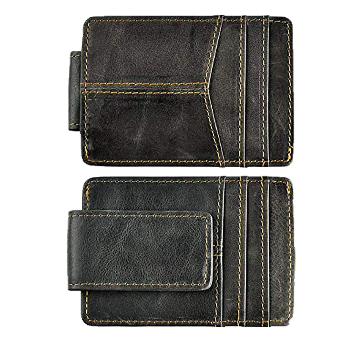 Le'aokuu RFID Genuine Leather Cowhide Money Clip Wallet Slim Front Pocket (Grey) - main product image