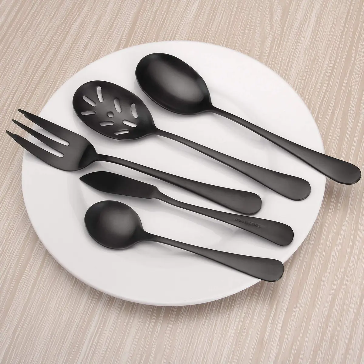 Sharecook 5-Piece Matte Black Flatware Set | Durable Stainless Steel Dining Cutlery (18/0, Satin Finish) - view 6