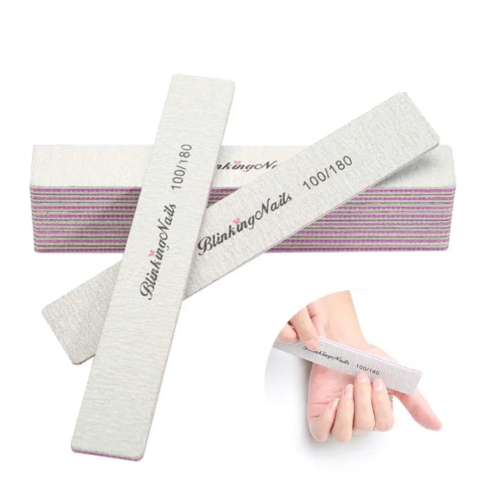 BlinkingNails 10Pcs Nail File 100/180 Grit Double-Sided Washable Nail File | Professional Manicure Tool - main product image