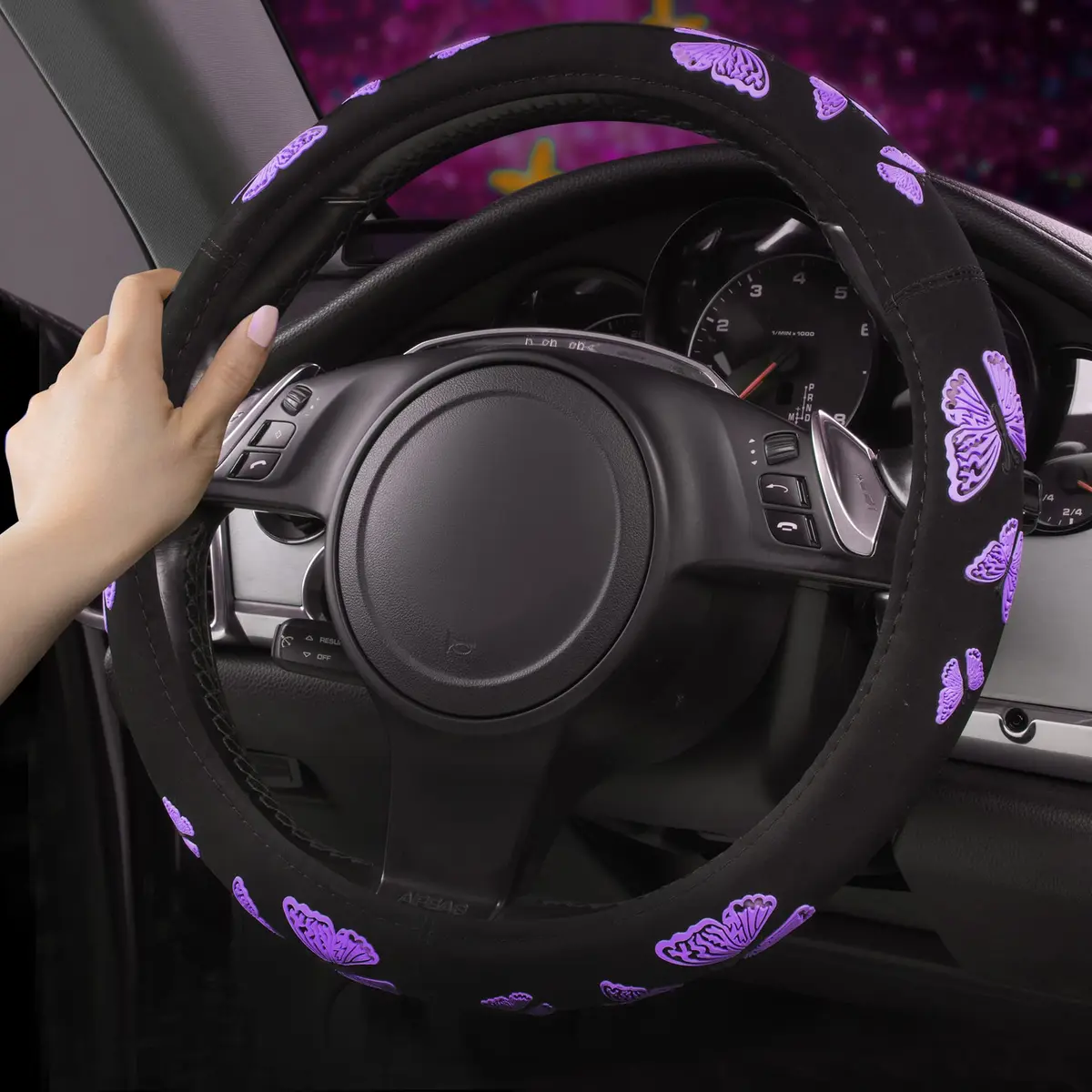 Car Pass Purple Butterfly Steering Wheel Cover 14.5"-15.5" | Superior Grip & Safety for Cars - view 4