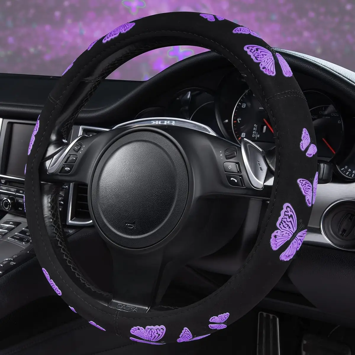 Car Pass Purple Butterfly Steering Wheel Cover 14.5"-15.5" | Superior Grip & Safety for Cars - main product image