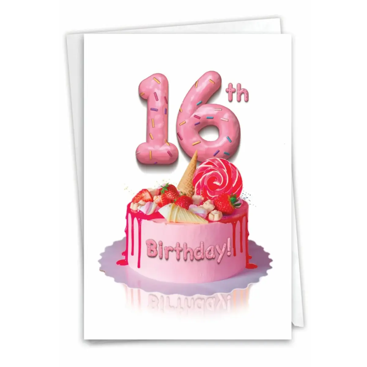 The Best Card Company 16th Happy Birthday Greeting Card with Envelope | Milestone Celebration Cake Design - main product image