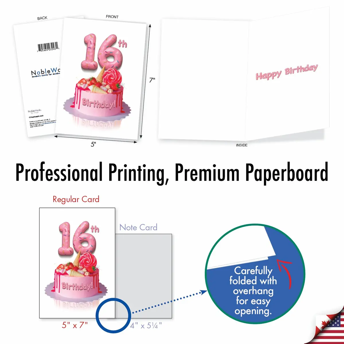The Best Card Company 16th Happy Birthday Greeting Card with Envelope | Milestone Celebration Cake Design - view 4