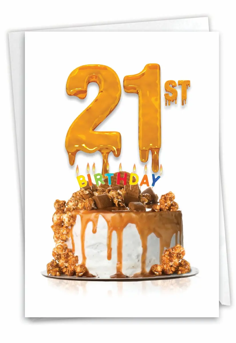 The Best Card Company 21st Happy Birthday Card with Envelope | Milestone Bday Cake, 21 Years Old, Congrats Notecard (1 Card, 5x7 Inch) - main product image