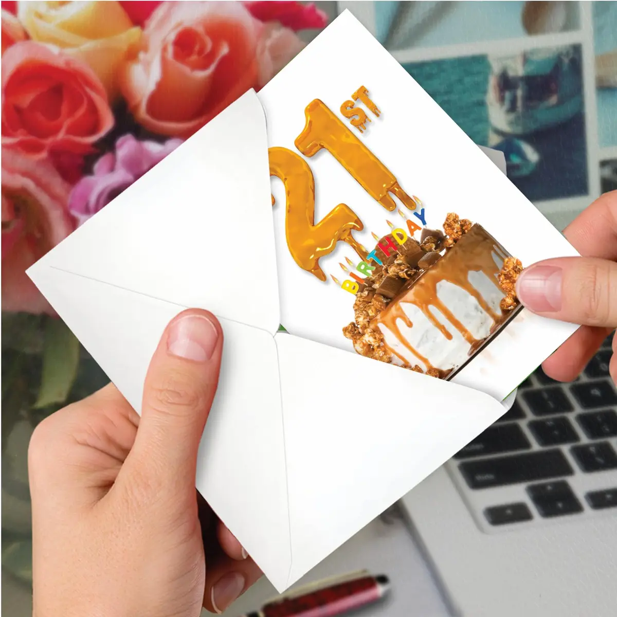 The Best Card Company 21st Happy Birthday Card with Envelope | Milestone Bday Cake, 21 Years Old, Congrats Notecard (1 Card, 5x7 Inch) - view 6