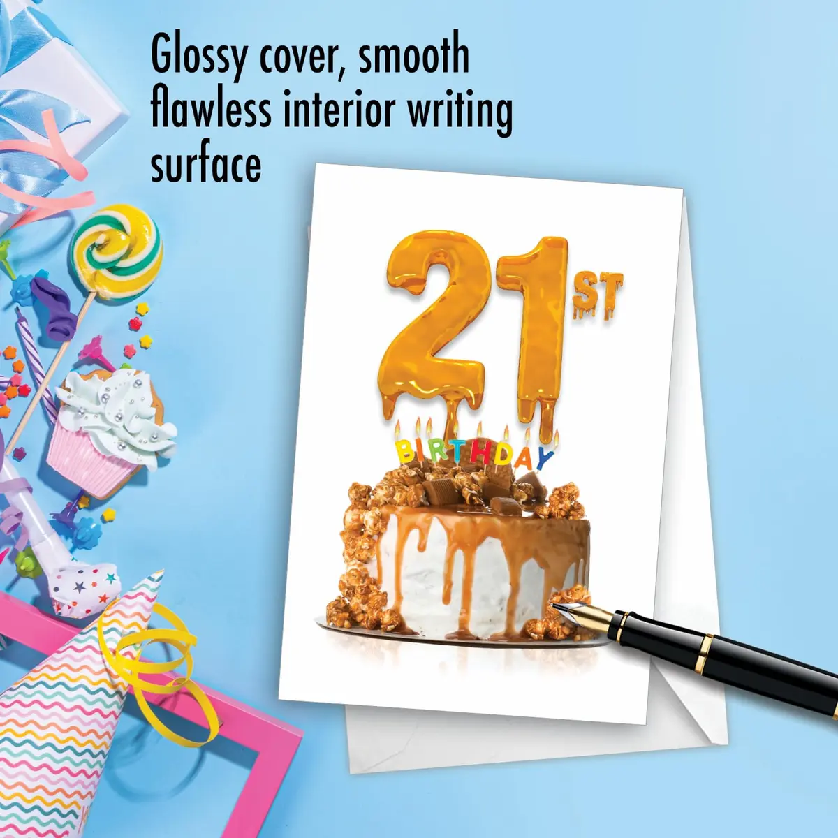 The Best Card Company 21st Happy Birthday Card with Envelope | Milestone Bday Cake, 21 Years Old, Congrats Notecard (1 Card, 5x7 Inch) - view 3