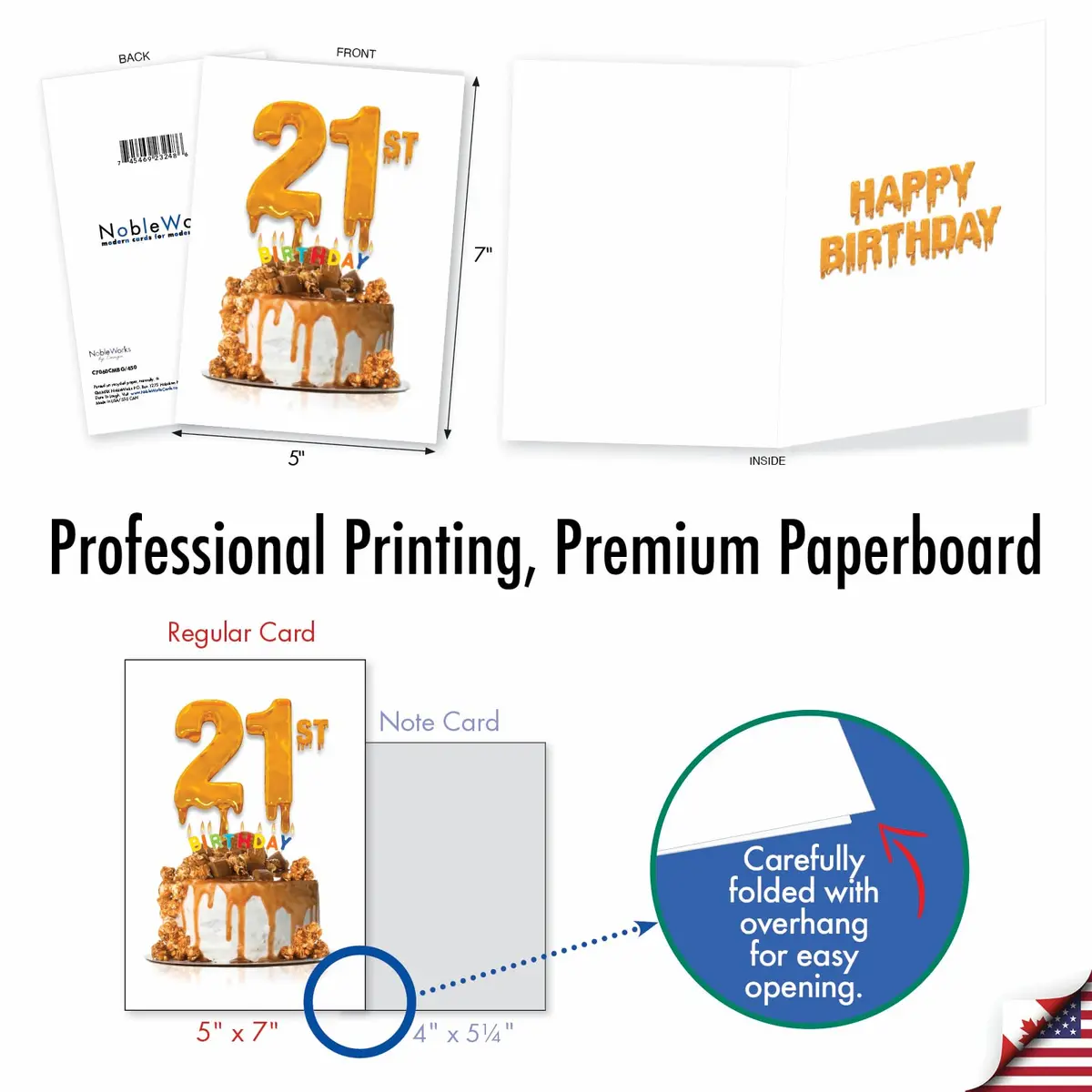The Best Card Company 21st Happy Birthday Card with Envelope | Milestone Bday Cake, 21 Years Old, Congrats Notecard (1 Card, 5x7 Inch) - view 4