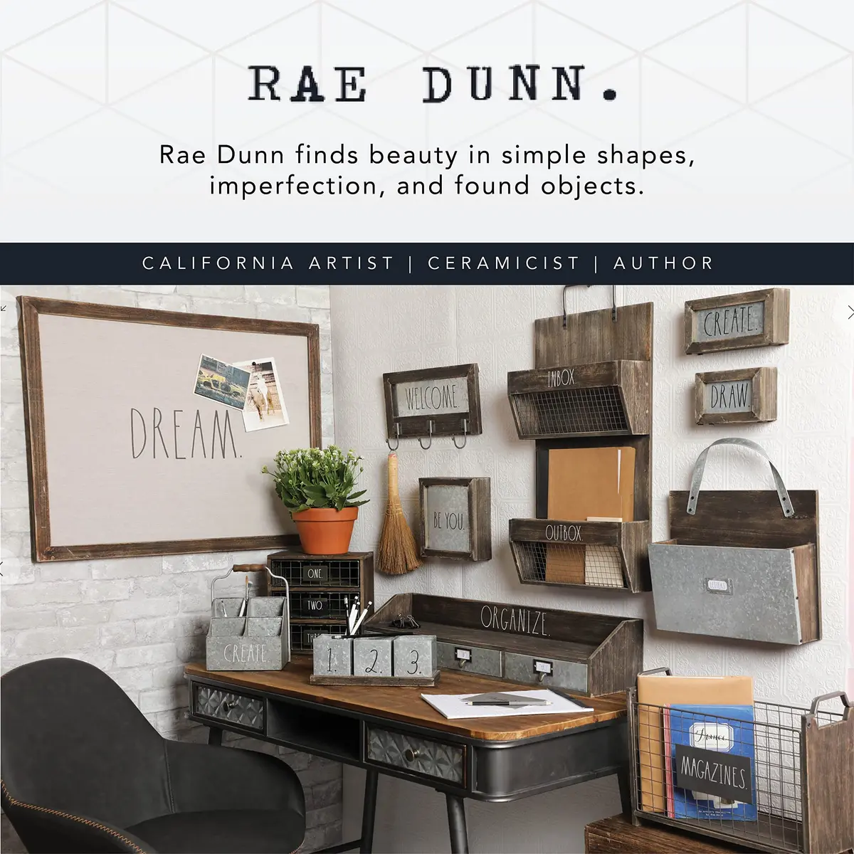 Rae Dunn Desktop Letter Holder – 2 Compartment Mail & Stationary Organizer – Galvanized Steel & Solid Wood, “Letters” Print - view 6