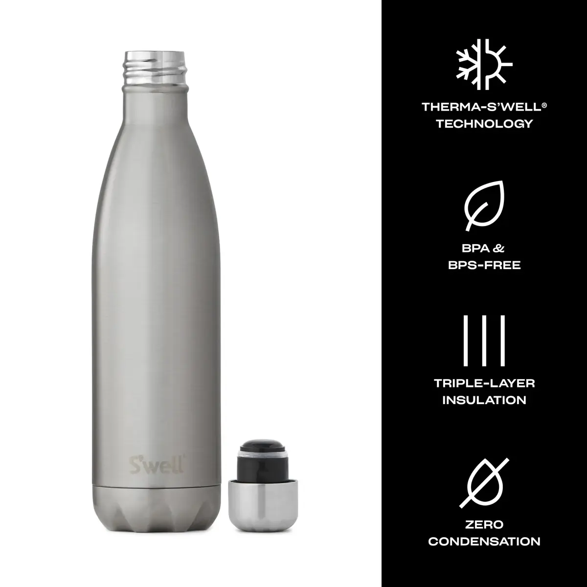 S'well Vacuum-Insulated Stainless Steel Water Bottle 25 oz Silver Lining | Keeps Drinks Cold 48h & Hot 24h, Condensation-Free, Reusable - view 4