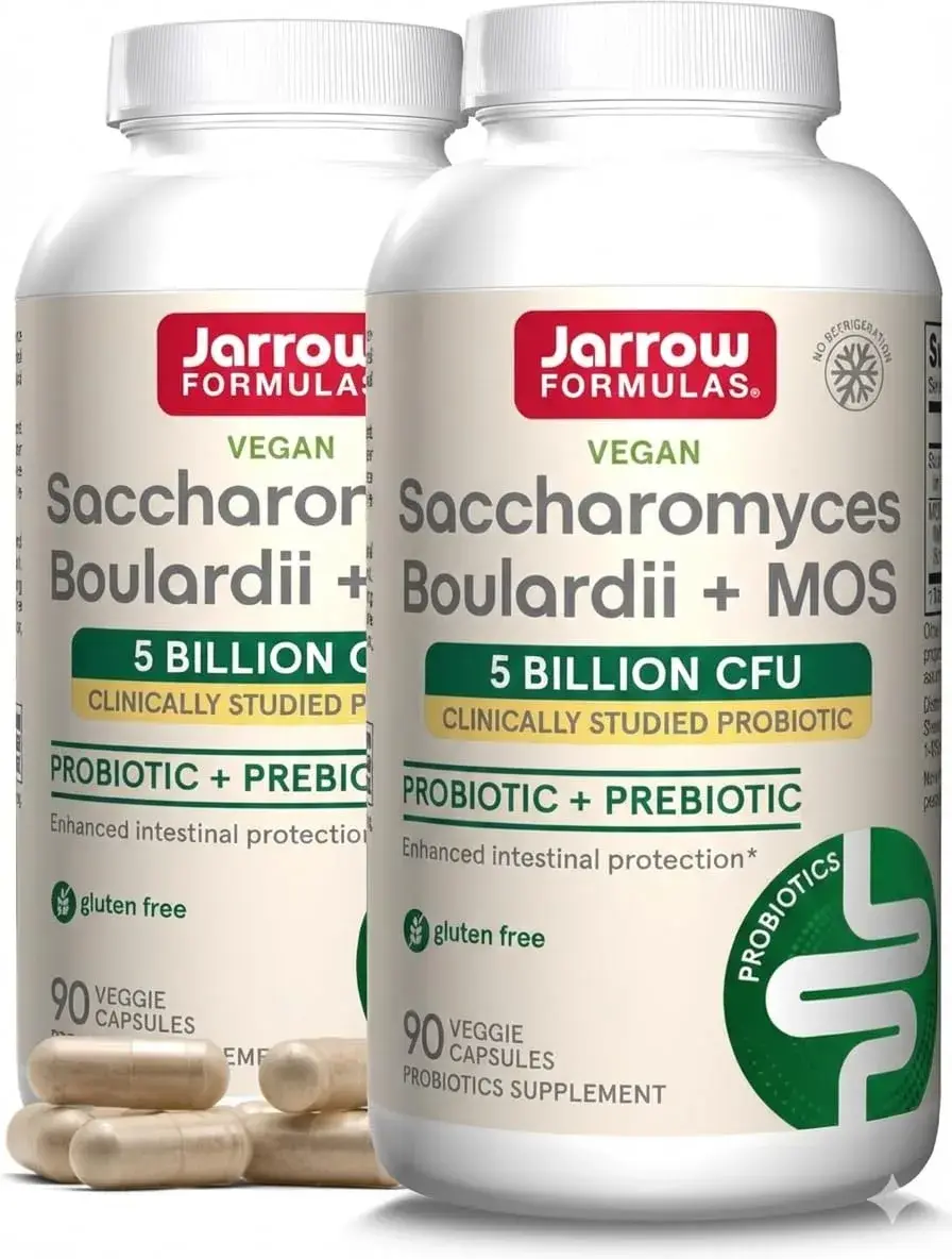 Jarrow Formulas Saccharomyces Boulardii + MOS 180 Servings (90 Count Pack of 2) | Probiotic + Prebiotic for Digestive Health Support - main product image