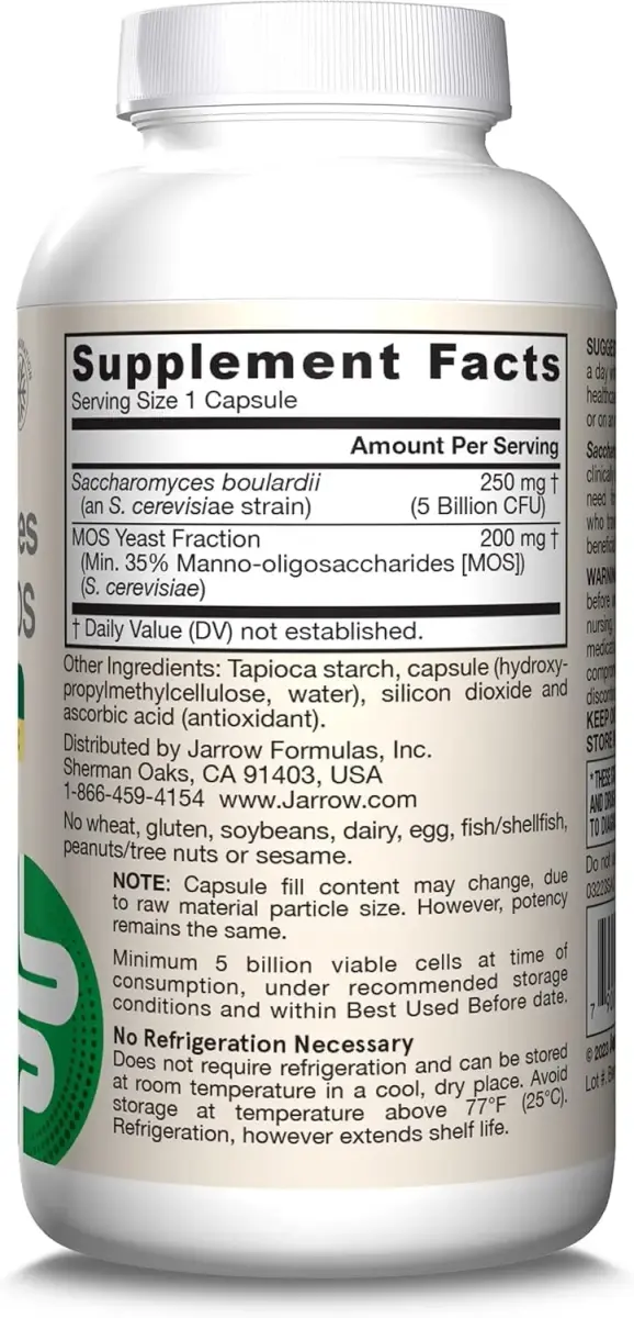 Jarrow Formulas Saccharomyces Boulardii + MOS 180 Servings (90 Count Pack of 2) | Probiotic + Prebiotic for Digestive Health Support - view 9