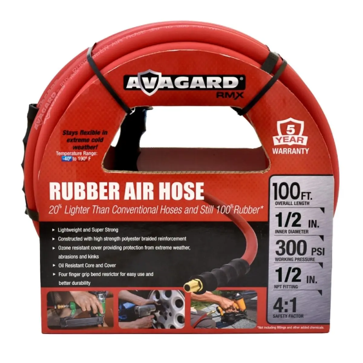 AVAGARD RMX Rubber Air Hose 1/2 Inch x 100 ft | 20% Lighter, Cold-Resistant, 5-Year Warranty - main product image