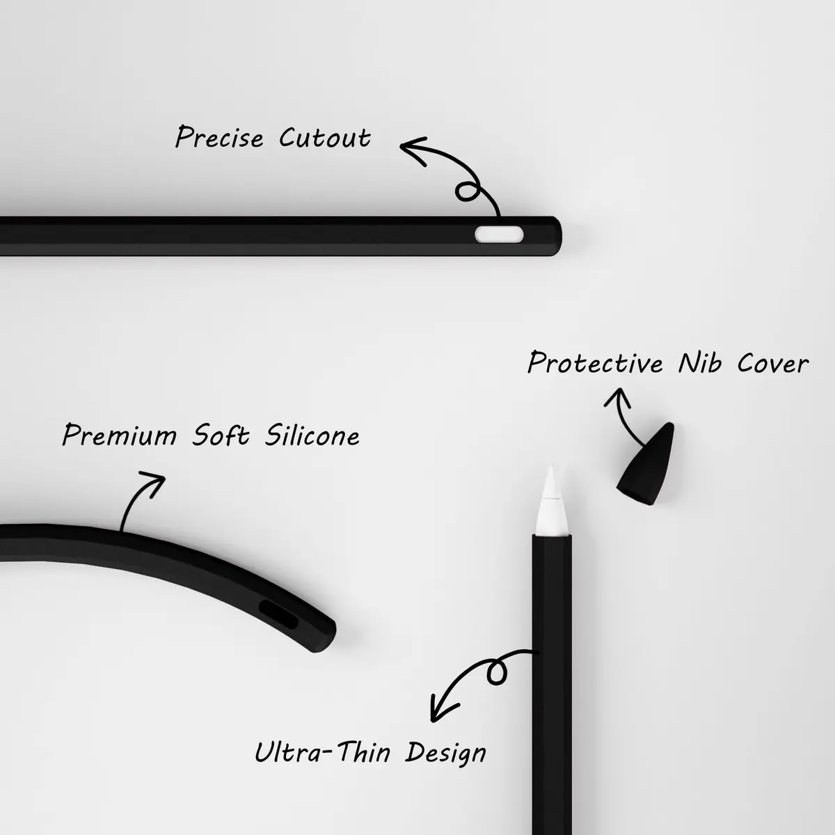 KELIFANG Silicone Case for Apple Pencil 2nd Gen & Pro 2024 | Protective Sleeve & Tip Cap, Black - view 6
