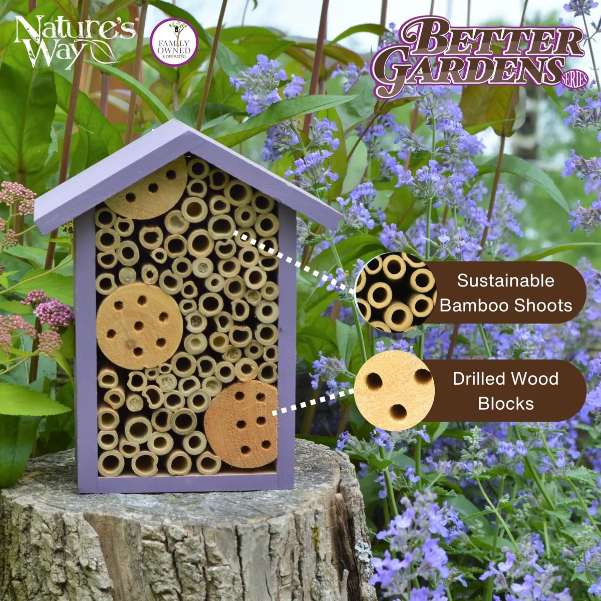 NATURE'S WAY Purple Bee House | Eco-Friendly Solitary Bee Habitat for Garden Pollination - view 3