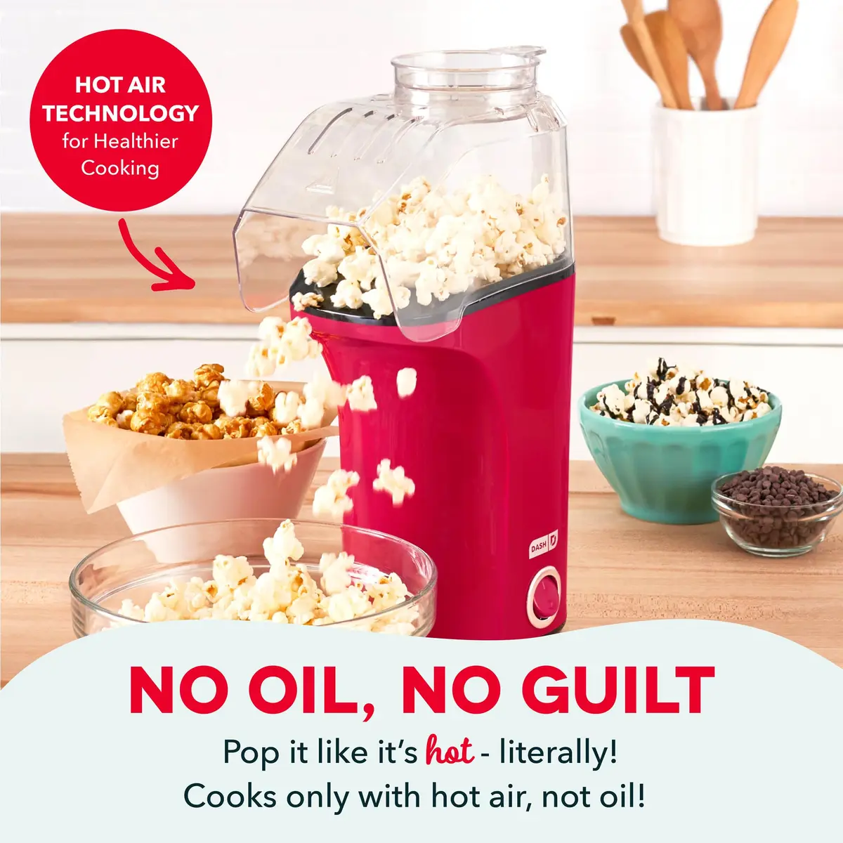 Dash Fresh Pop Popcorn Maker 16-Cup Red | Oil-Free Hot Air Popper for Family & Movie Nights - view 4