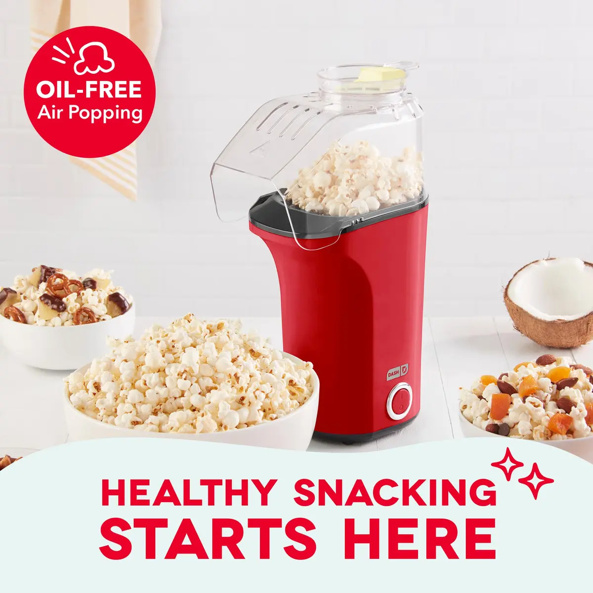 Dash Fresh Pop Popcorn Maker 16-Cup Red | Oil-Free Hot Air Popper for Family & Movie Nights - view 2