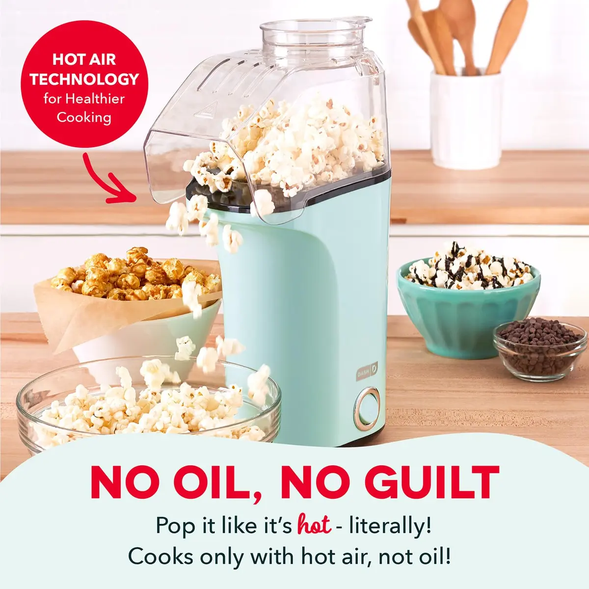 Dash Fresh Pop Popcorn Maker 16-Cup Aqua | Oil-Free Hot Air Popper for Family & Movie Nights - view 4