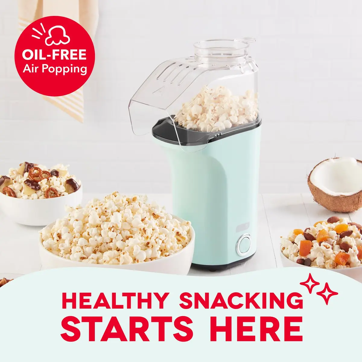 Dash Fresh Pop Popcorn Maker 16-Cup Aqua | Oil-Free Hot Air Popper for Family & Movie Nights - view 2