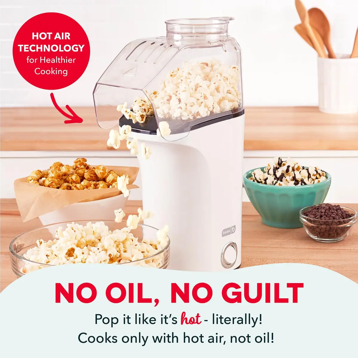 Dash Fresh Pop Hot Air Popcorn Maker, 16-Cup Capacity, White | Oil-Free Electric Popper for Healthy Snacks - view 4