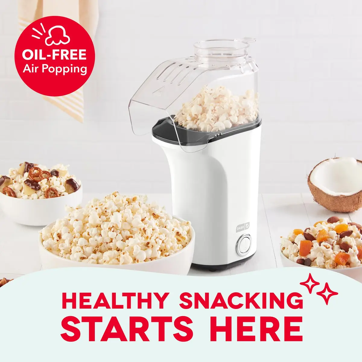 Dash Fresh Pop Hot Air Popcorn Maker, 16-Cup Capacity, White | Oil-Free Electric Popper for Healthy Snacks - view 2