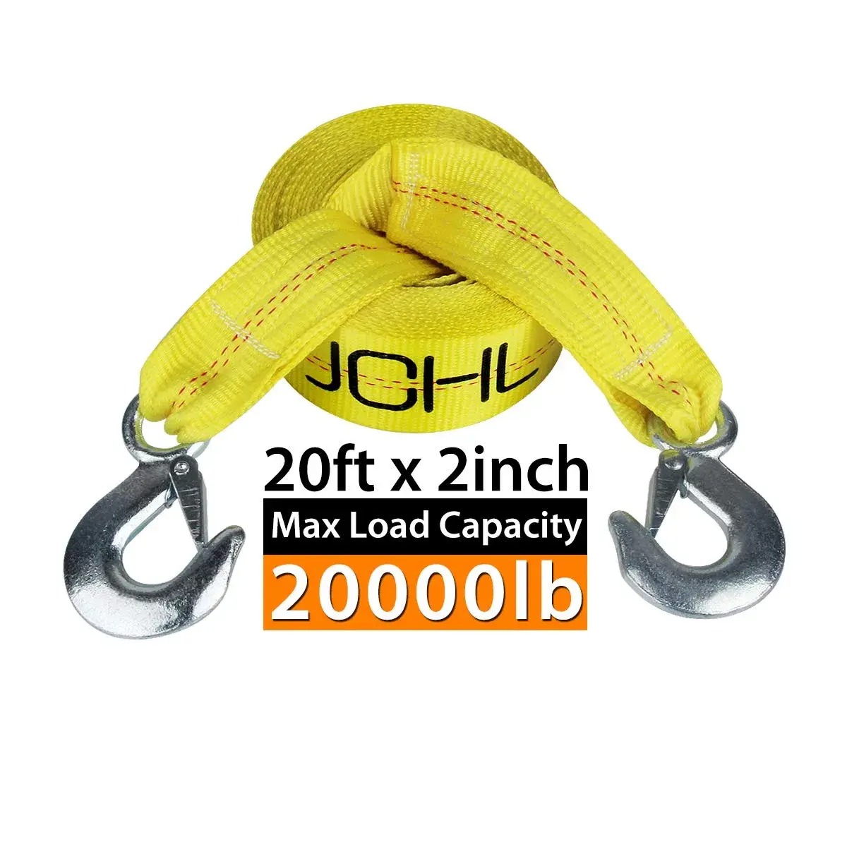 JCHL Nylon Tow Strap with Hooks 2"x20’ (6.1m) — 9072 kg (20,000 lbs) Capacity | Heavy Duty Recovery Rope for Cars, Trucks, SUVs - view 2