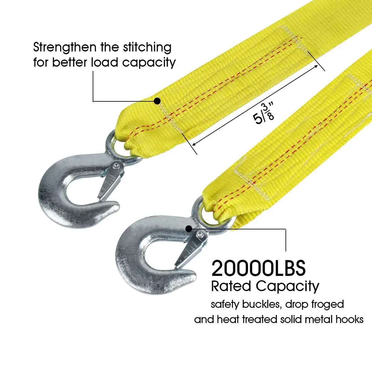 JCHL Nylon Tow Strap with Hooks 2"x20’ (6.1m) — 9072 kg (20,000 lbs) Capacity | Heavy Duty Recovery Rope for Cars, Trucks, SUVs - view 3