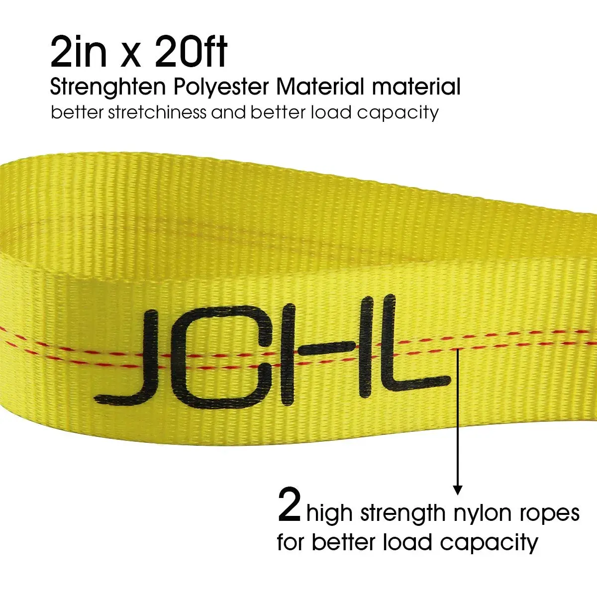 JCHL Nylon Tow Strap with Hooks 2"x20’ (6.1m) — 9072 kg (20,000 lbs) Capacity | Heavy Duty Recovery Rope for Cars, Trucks, SUVs - view 4