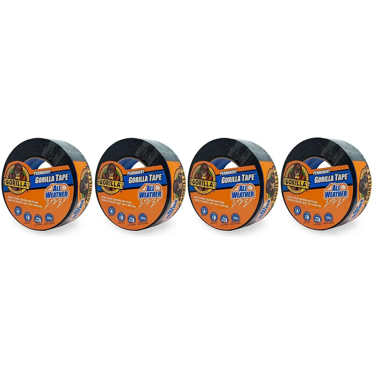 Gorilla All Weather Duct Tape Black 1.88" x 25 yd (4-Pack) | UV & Temperature Resistant Waterproof Tape for Outdoor Repairs - main product image