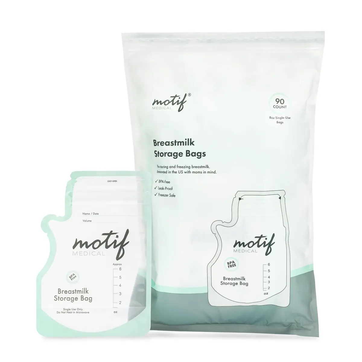 Motif Medical Breastmilk Storage Bags 6 oz (90 Count) | BPA-Free, Leak-Proof, Easy-Pour Spout - main product image