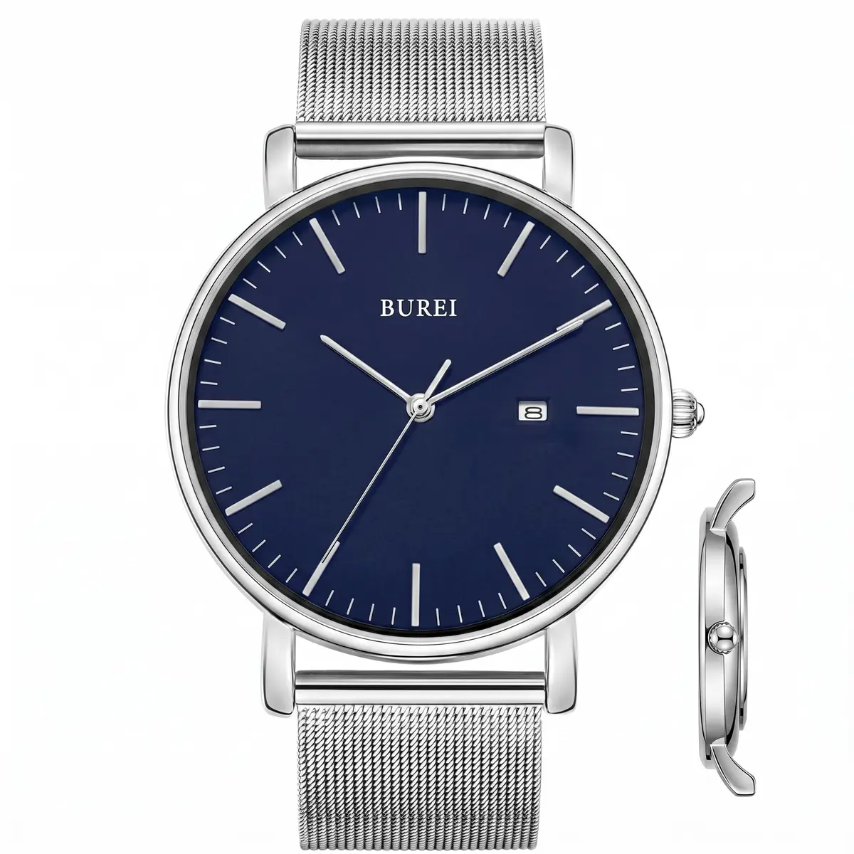BUREI Men Wrist Watch Minimalist Analog Quartz Waterproof 7.2mm (Silver) | Light-Luxury Design - main product image