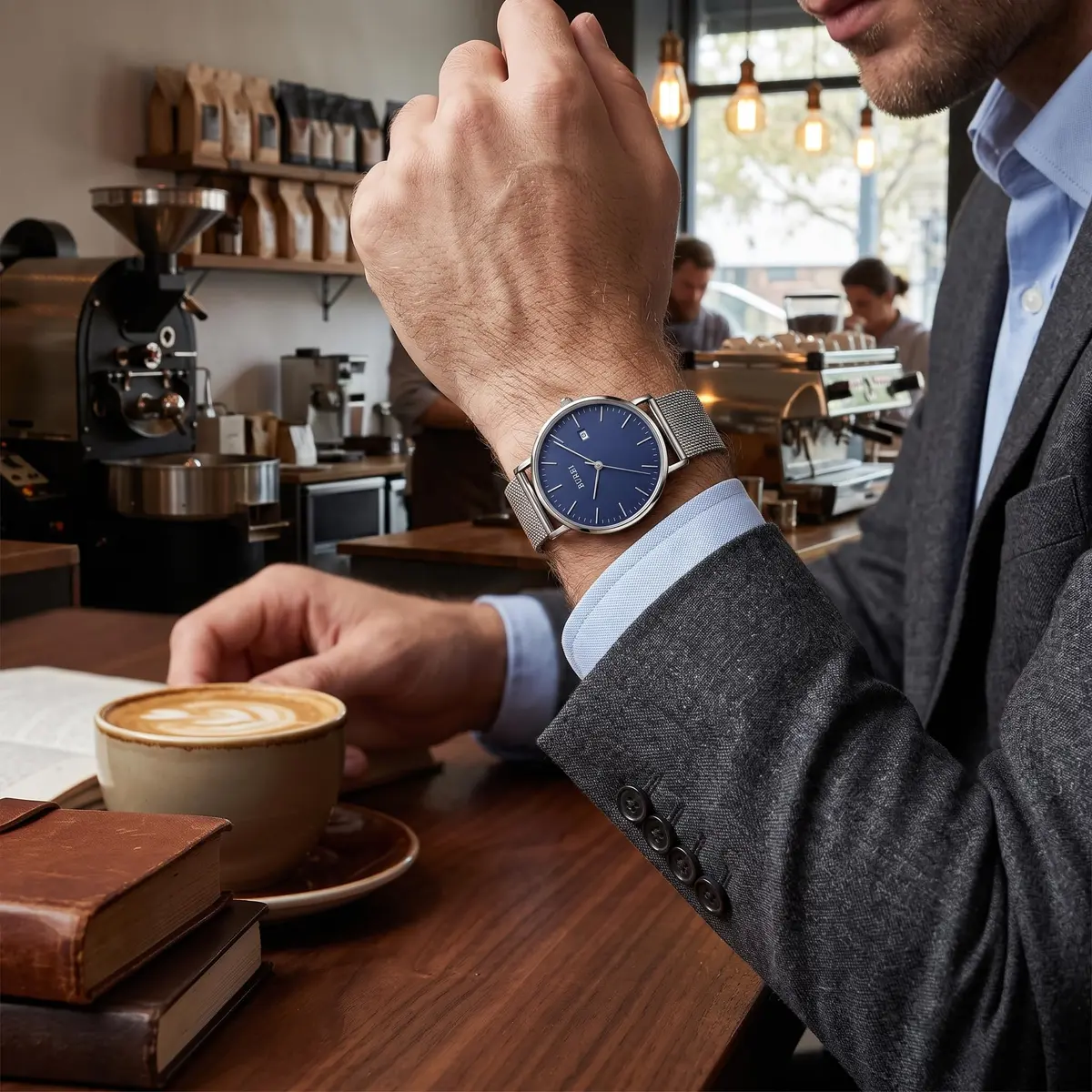 BUREI Men Wrist Watch Minimalist Analog Quartz Waterproof 7.2mm (Silver) | Light-Luxury Design - view 4