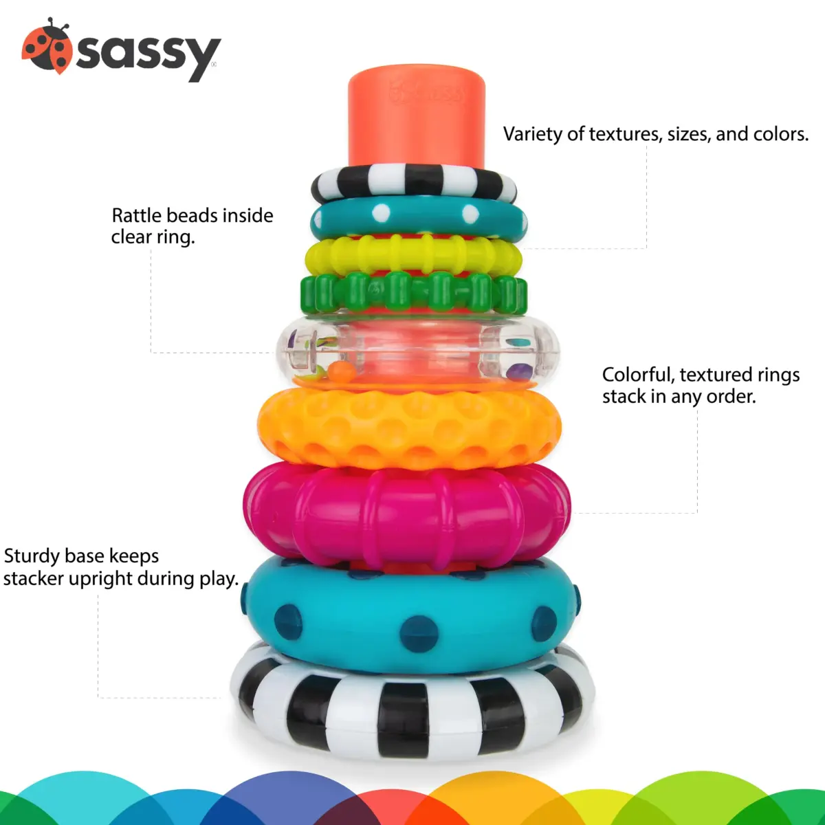 Sassy Stacks of Circles Stacking Ring STEM Learning Toy | 9 Pieces, 6-24 Months - view 2