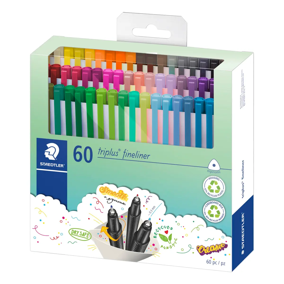 STAEDTLER Triplus Fineliner Superfine Pen 0.3mm | Assorted Colours, Pack of 60, German Quality - main product image