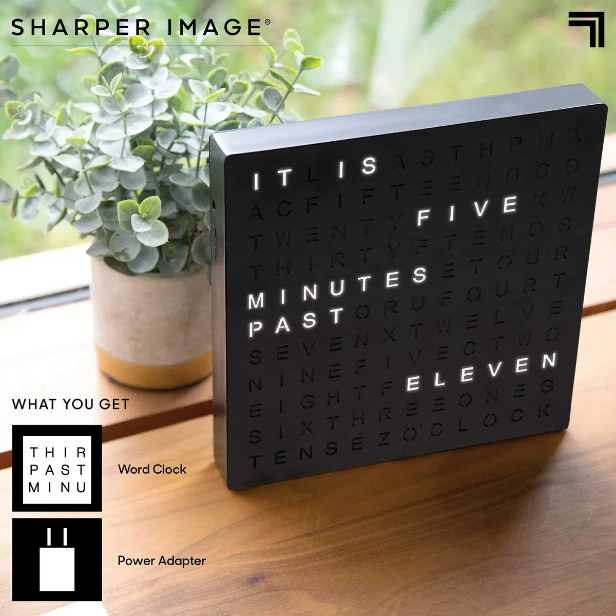 Sharper Image LED Word Digital Clock 7.75" Black Finish | Modern Time Display with Illuminated Words - view 5