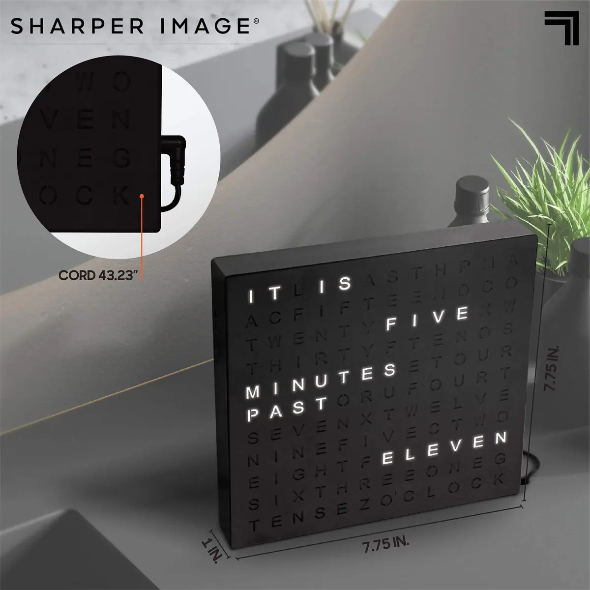 Sharper Image LED Word Digital Clock 7.75" Black Finish | Modern Time Display with Illuminated Words - view 6