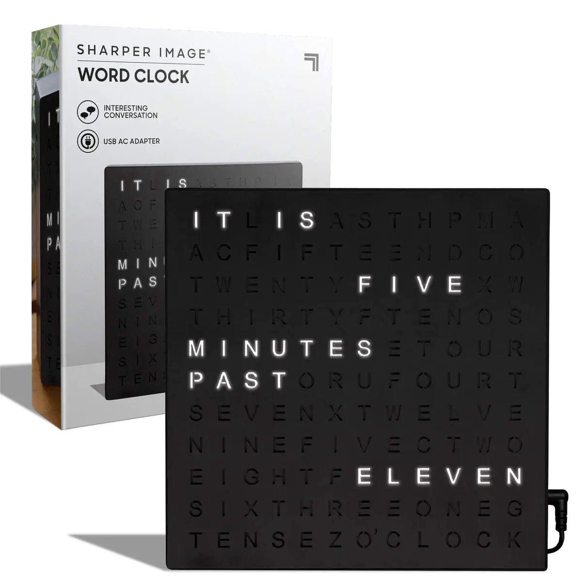 Sharper Image LED Word Digital Clock 7.75" Black Finish | Modern Time Display with Illuminated Words - main product image