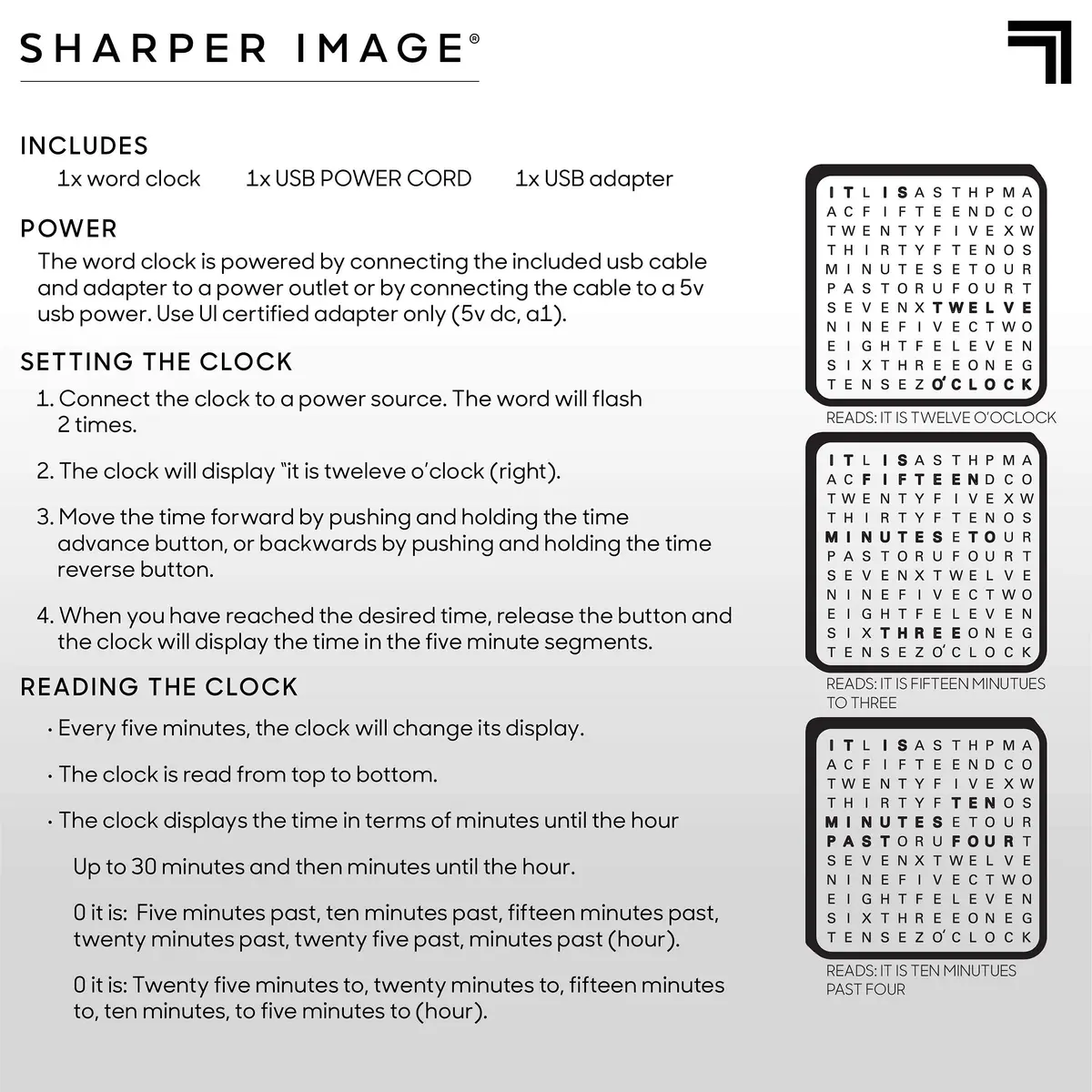 Sharper Image LED Word Digital Clock 7.75" Black Finish | Modern Time Display with Illuminated Words - view 7