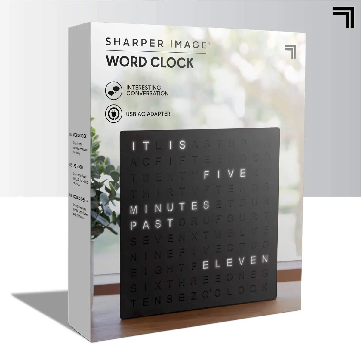 Sharper Image LED Word Digital Clock 7.75" Black Finish | Modern Time Display with Illuminated Words - view 9