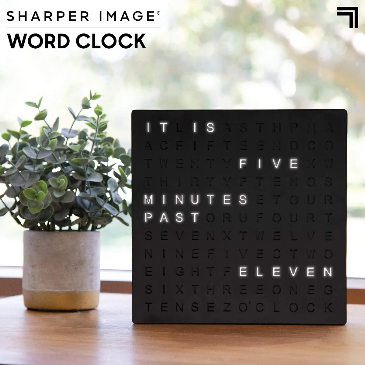 Sharper Image LED Word Digital Clock 7.75" Black Finish | Modern Time Display with Illuminated Words - view 2